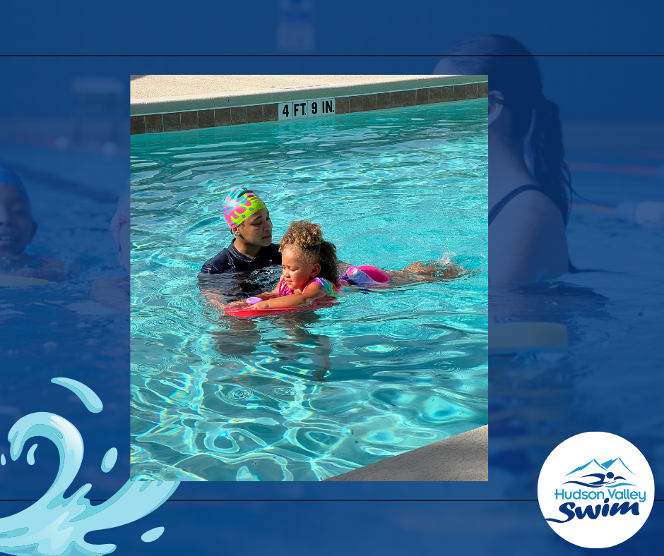 swim teacher showing a girl how to swim in a pool