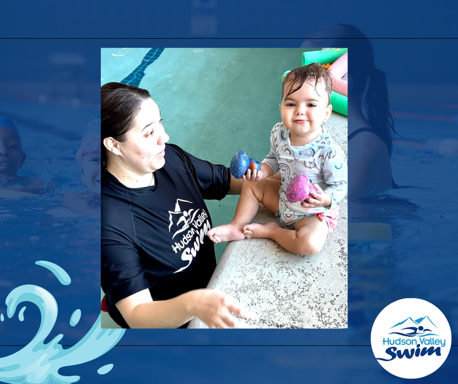 swim instructor with a baby on the side of a pool
