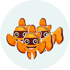 A graphic of 3 clown fish swimming together